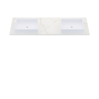 73" Vanderloc Silestone® Quartz Bathroom Vanity Top | Double Vigo Sink | Offset in Blanc Elysee
