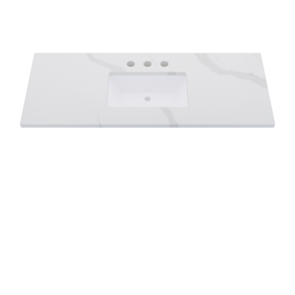 55" Vanderloc Silestone® Quartz Bathroom Vanity Top | Single Rectangle Sink | Centered in Classic Calacatta
