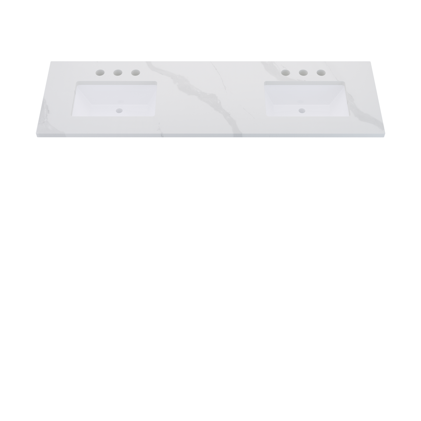 73" Vanderloc Silestone® Quartz Bathroom Vanity Top | Double Rectangle Sink | Offset in Classic Calacatta
