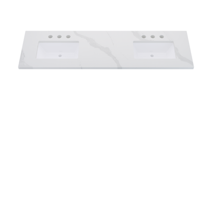 73" Vanderloc Silestone® Quartz Bathroom Vanity Top | Double Rectangle Sink | Offset in Classic Calacatta