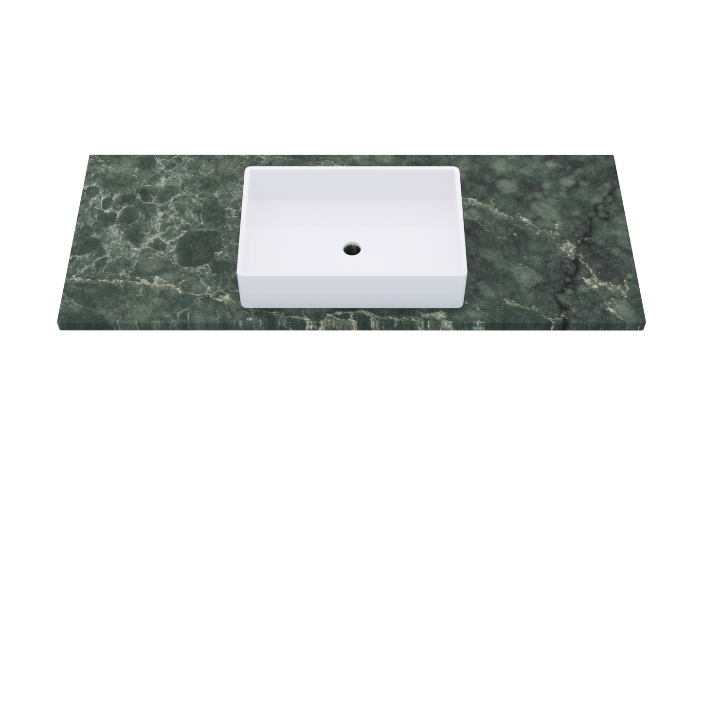 55" Vanderloc Silestone® Quartz Bathroom Vanity Top | Single Vigo Sink | Centered in Jardin Emerald