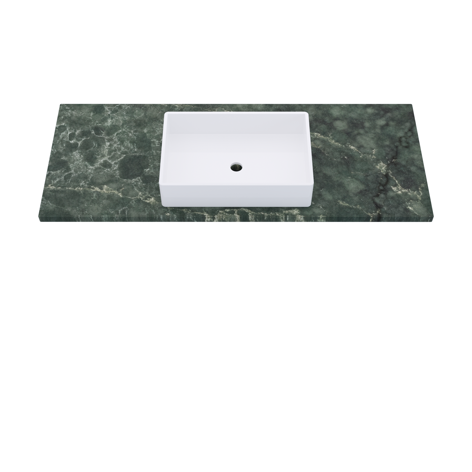 55" Vanderloc Silestone® Quartz Bathroom Vanity Top | Single Vigo Sink | Centered in Jardin Emerald
