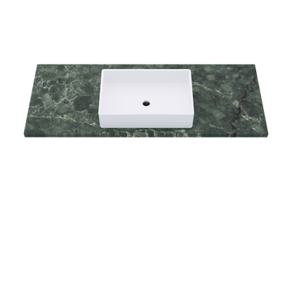 55" Vanderloc Silestone® Quartz Bathroom Vanity Top | Single Vigo Sink | Centered in Jardin Emerald