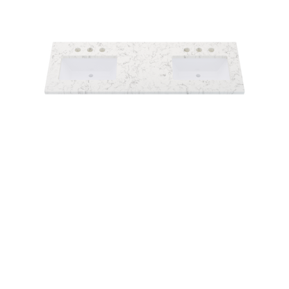 61" Vanderloc Silestone® Quartz Bathroom Vanity Top | Double Rectangle Sink | Offset in Lyra