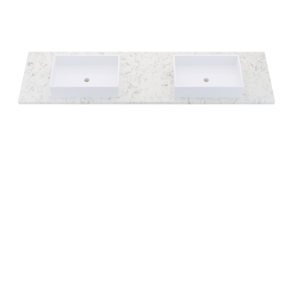79" Vanderloc Silestone® Quartz Bathroom Vanity Top | Double Vigo Sink | Centered in Lyra