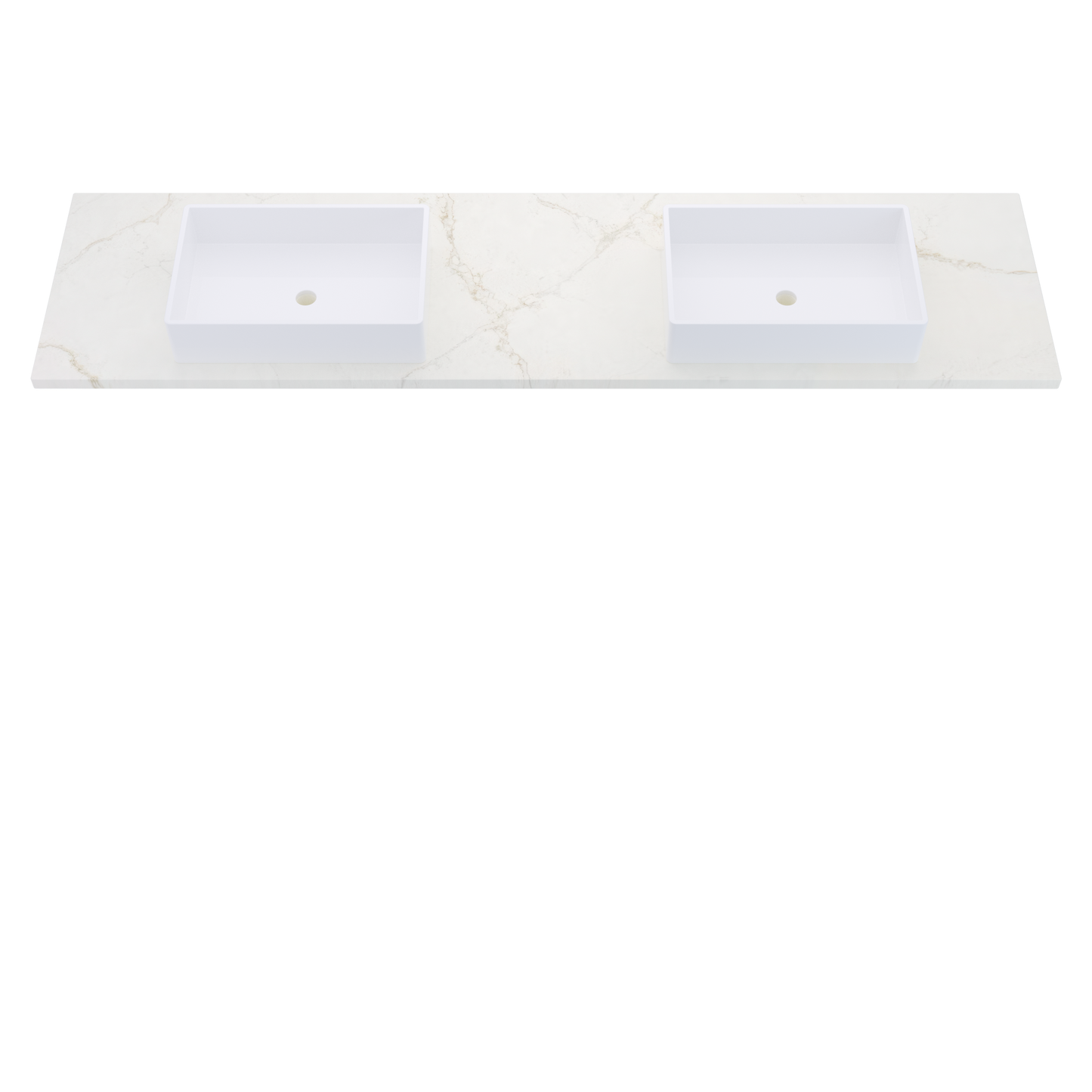 85" Vanderloc Silestone® Quartz Bathroom Vanity Top | Double Vigo Sink | Centered in Blanc Elysee