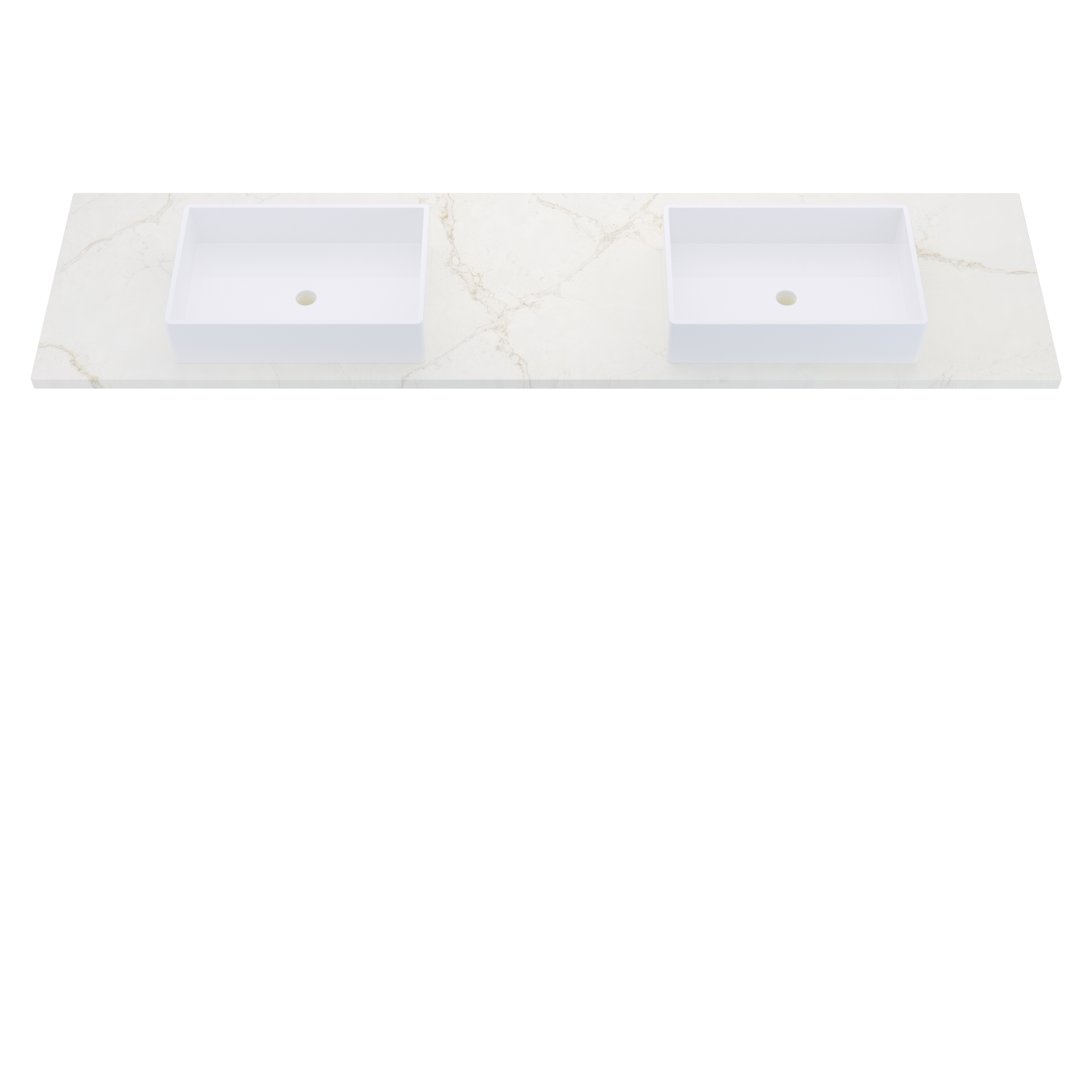 85" Vanderloc Silestone® Quartz Bathroom Vanity Top | Double Vigo Sink | Centered in Blanc Elysee
