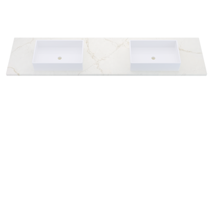 85" Vanderloc Silestone® Quartz Bathroom Vanity Top | Double Vigo Sink | Centered in Blanc Elysee