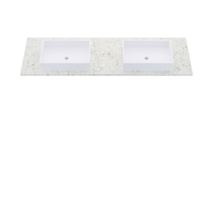 73" Vanderloc Silestone® Quartz Bathroom Vanity Top | Double Vigo Sink | Centered in Lusso