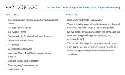 Vanderloc Ventura Two-Drawer Single Bath Vanity With Integrated Countertop