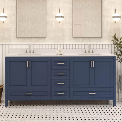 Ayna Decors Rooh 72 Inch Navy Blue Bath Vanity with Pure White Quartz Countertop