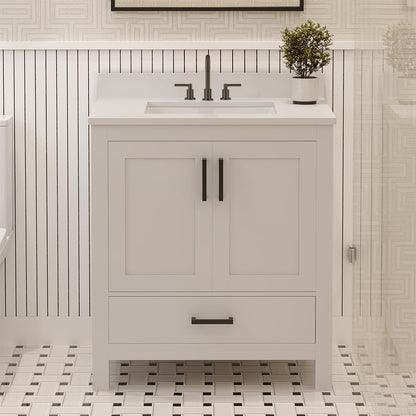 Ayna Decors Rooh 30 Inch White Bath Vanity with Pure White Quartz Countertop
