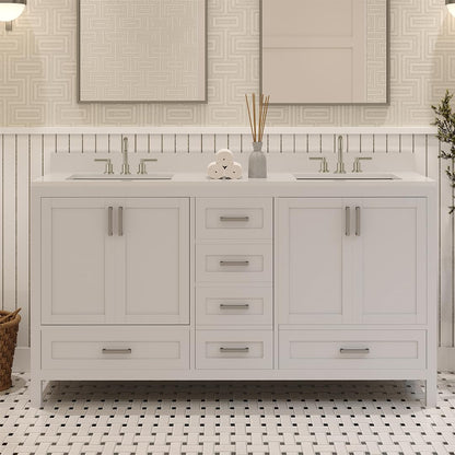 Ayna Decors Rooh 60 Inch White Bath Vanity with Pure White Quartz Countertop
