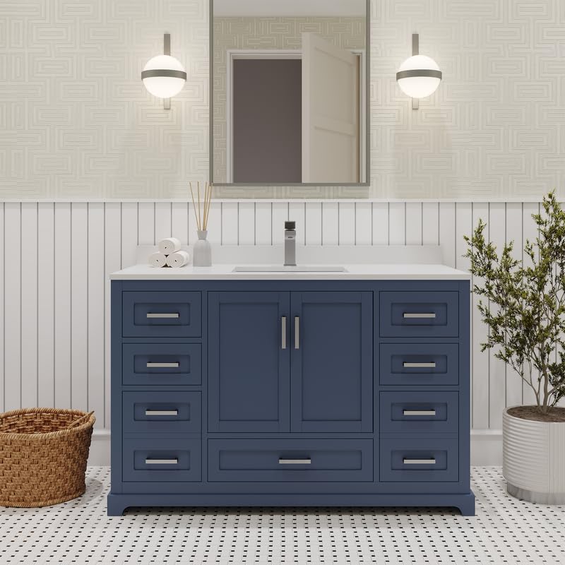 Ayna Decors Maya 48 Inch Navy Blue Bathroom Vanity Cabinet (Base Only) with Brushed Nickel Hardware