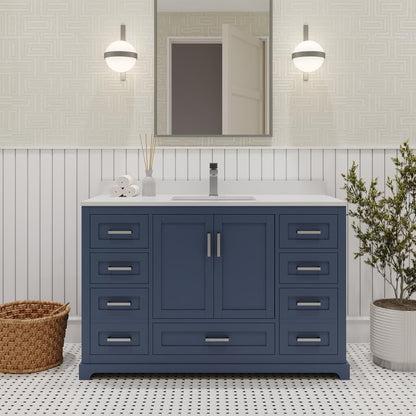 Ayna Decors Maya 48 Inch Navy Blue Bath Vanity with Pure White Quartz Countertop