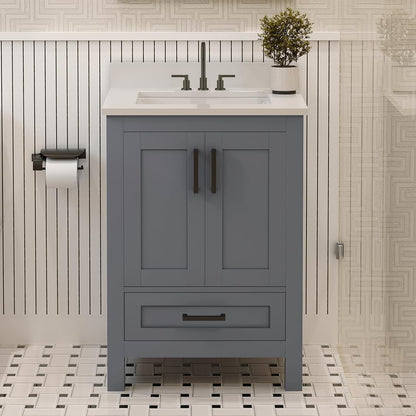 Ayna Decors Rooh 24 Inch Charcoal Grey Bath Vanity with Pure White Quartz Countertop
