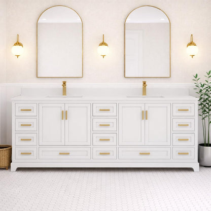 Ayna Decors Maya 84 Inch White Bath Vanity with Pure White Quartz Countertop