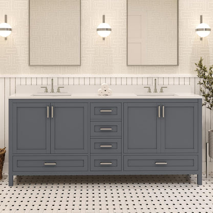 Ayna Decors Rooh 72 Inch Charcoal Grey Bath Vanity with Pure White Quartz Countertop