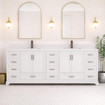 Ayna Decors Maya 84 Inch White Bath Vanity with Pure White Quartz Countertop