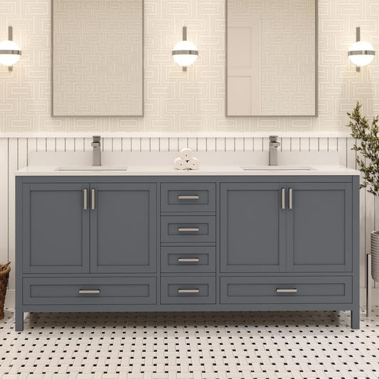 Ayna Decors Rooh 72 Inch Charcoal Grey Bathroom Vanity Cabinet (Base Only) with Brushed Nickel Hardware