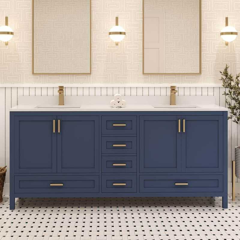 Ayna Decors Rooh 72 Inch Navy Blue Bath Vanity with Pure White Quartz Countertop