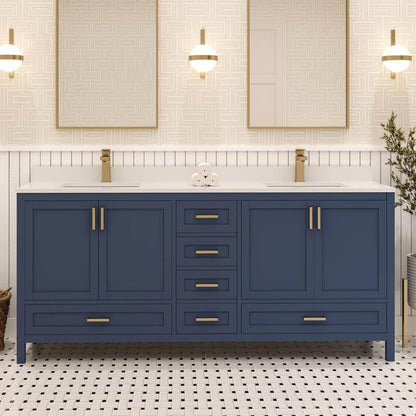Ayna Decors Rooh 72 Inch Navy Blue Bath Vanity with Pure White Quartz Countertop