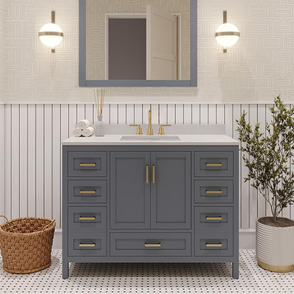 Ayna Decors Rooh 42 Inch Charcoal Grey Bath Vanity with Pure White Quartz Countertop