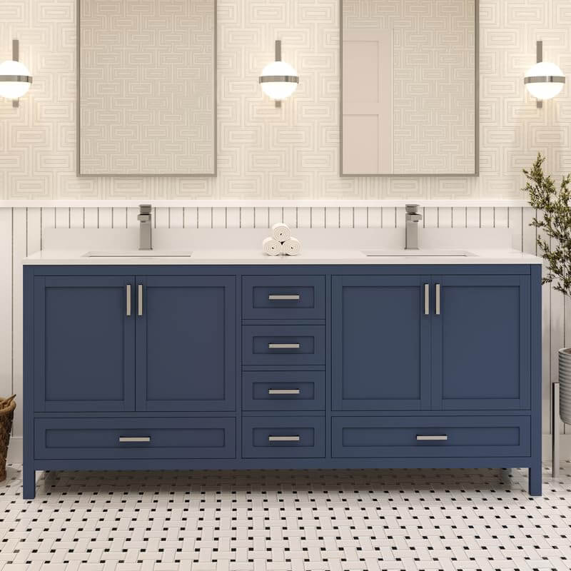 Ayna Decors Rooh 72 Inch Navy Blue Bathroom Vanity Cabinet (Base Only) with Brushed Nickel Hardware