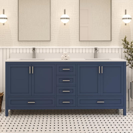Ayna Decors Rooh 72 Inch Navy Blue Bathroom Vanity Cabinet (Base Only) with Brushed Nickel Hardware