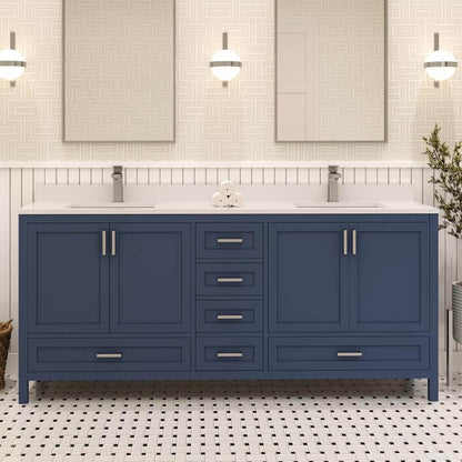 Ayna Decors Rooh 72 Inch Navy Blue Bath Vanity with Pure White Quartz Countertop