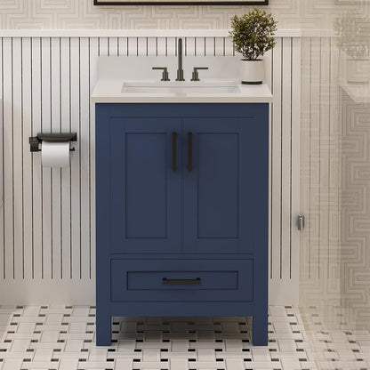 Ayna Decors Rooh 24 Inch Navy Blue Bath Vanity with Pure White Quartz Countertop