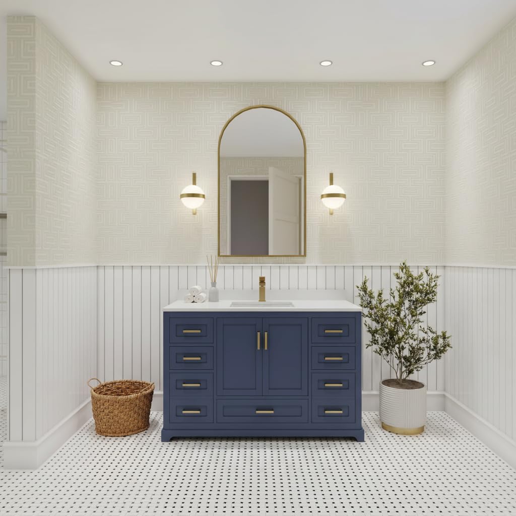 Ayna Decors Maya 42 Inch Navy Blue Bath Vanity with Pure White Quartz Countertop