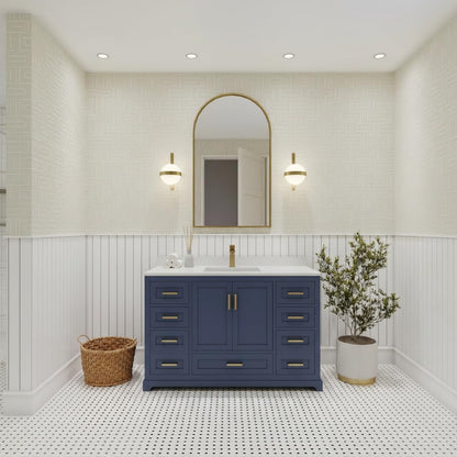 Ayna Decors Maya 42 Inch Navy Blue Bath Vanity with Pure White Quartz Countertop