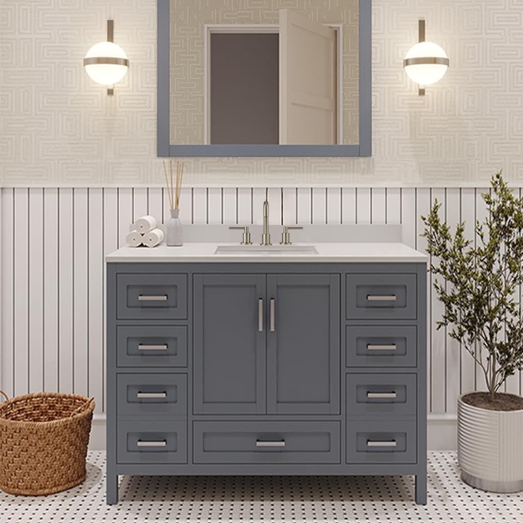 Ayna Decors Rooh 42 Inch Charcoal Grey Bath Vanity with Pure White Quartz Countertop
