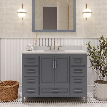 Ayna Decors Rooh 42 Inch Charcoal Grey Bath Vanity with Pure White Quartz Countertop