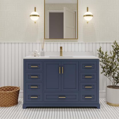 Ayna Decors Maya 48 Inch Navy Blue Bath Vanity with Pure White Quartz Countertop