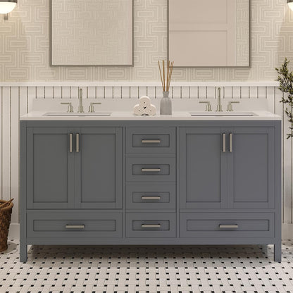 Ayna Decors Rooh 60 Inch Charcoal Grey Bath Vanity with Pure White Quartz Countertop