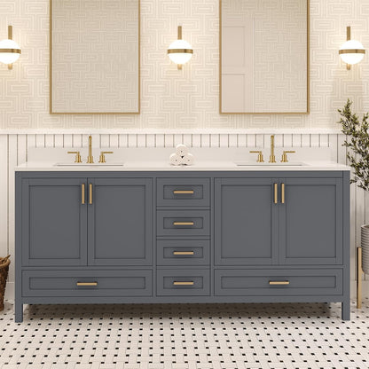 Ayna Decors Rooh 72 Inch Charcoal Grey Bath Vanity with Pure White Quartz Countertop
