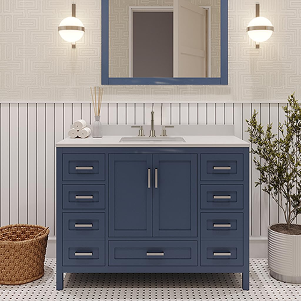 Ayna Decors Rooh 42 Inch Navy Blue Bath Vanity with Pure White Quartz Countertop