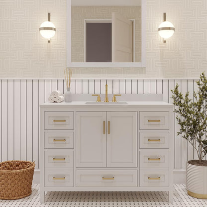 Ayna Decors Rooh 42 Inch White Bath Vanity with Pure White Quartz Countertop
