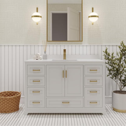 Ayna Decors Maya 48 Inch White Bath Vanity with Pure White Quartz Countertop