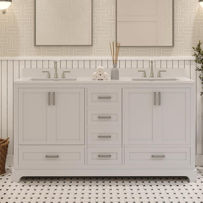 Ayna Decors Maya 60 Inch White Bath Vanity with Pure White Quartz Countertop