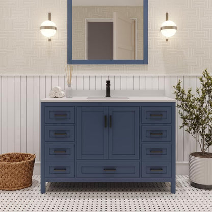 Ayna Decors Rooh 42 Inch Navy Blue Bathroom Vanity with Quartz Countertop with Matte Black Hardware