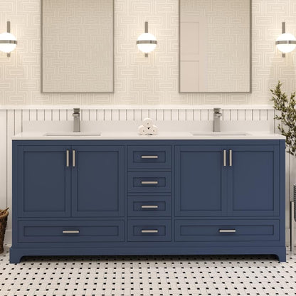 Ayna Decors Maya 72 Inch Navy Blue Bath Vanity with Pure White Quartz Countertop