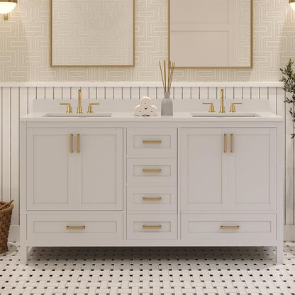Ayna Decors Rooh 60 Inch White Bath Vanity with Pure White Quartz Countertop