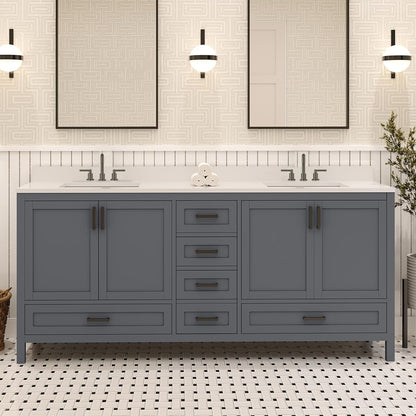 Ayna Decors Rooh 72 Inch Charcoal Grey Bath Vanity with Pure White Quartz Countertop