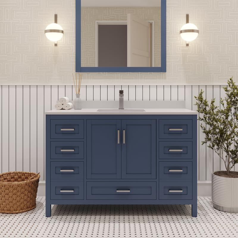 Ayna Decors Rooh 48 Inch Navy Blue Bathroom Vanity Cabinet (Base Only) with Brushed Nickel Hardware