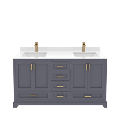 Ayna Decors Maya 60 Inch Charcoal Grey Bath Vanity with Pure White Quartz Countertop