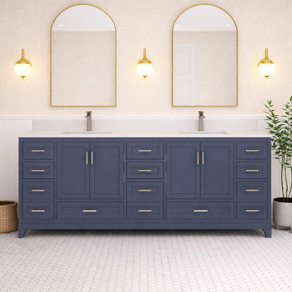 Ayna Decors Maya 84 Inch Navy Blue Bath Vanity with Pure White Quartz Countertop