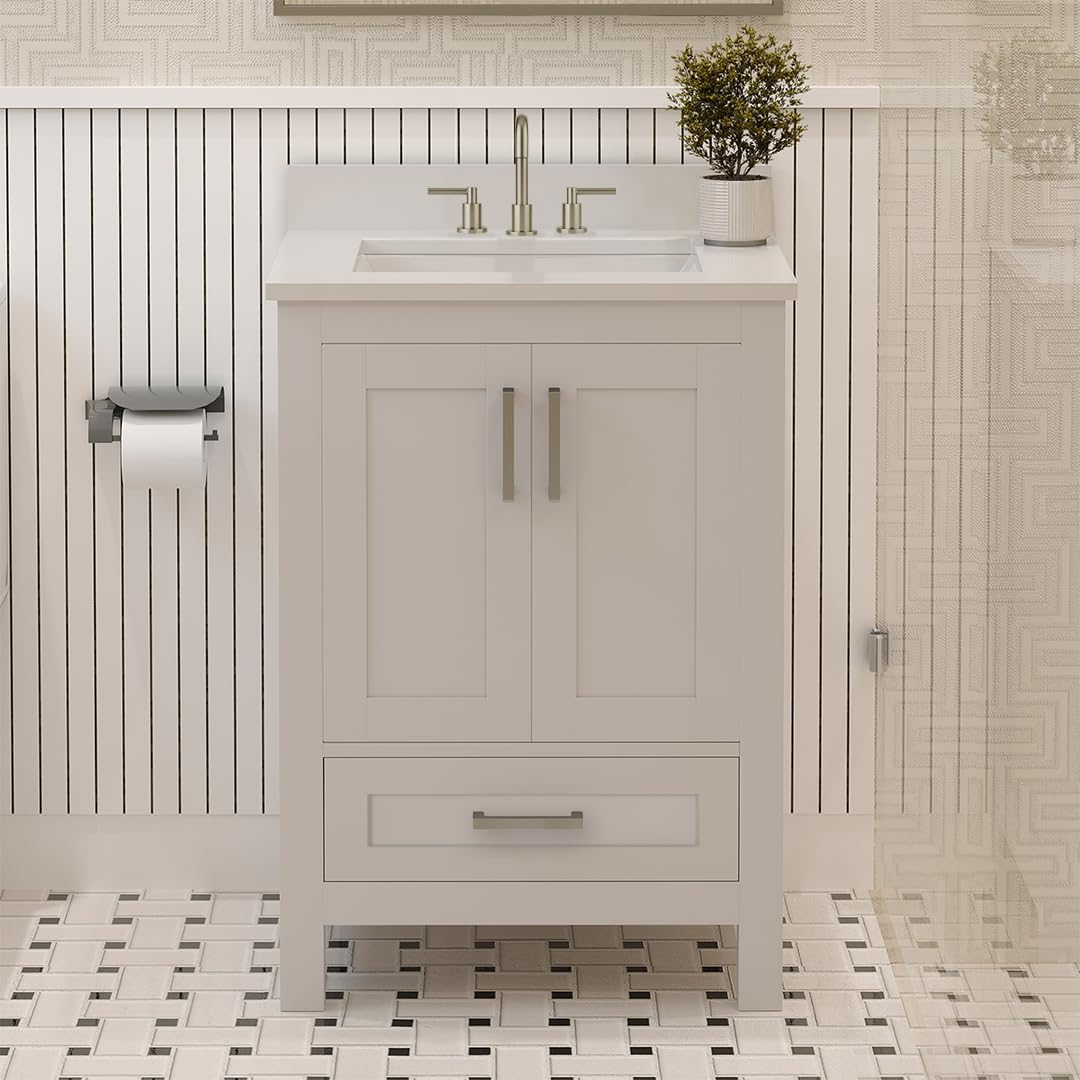 Ayna Decors Rooh 24 Inch White Bath Vanity with Pure White Quartz Countertop